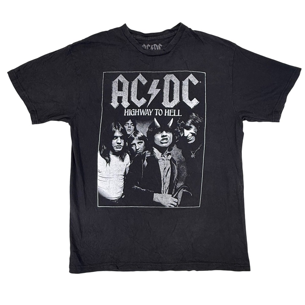 AC/DC Highway to Hell Official Graphic T-Shirt Mens L Black Rock Band Tee Hybrid